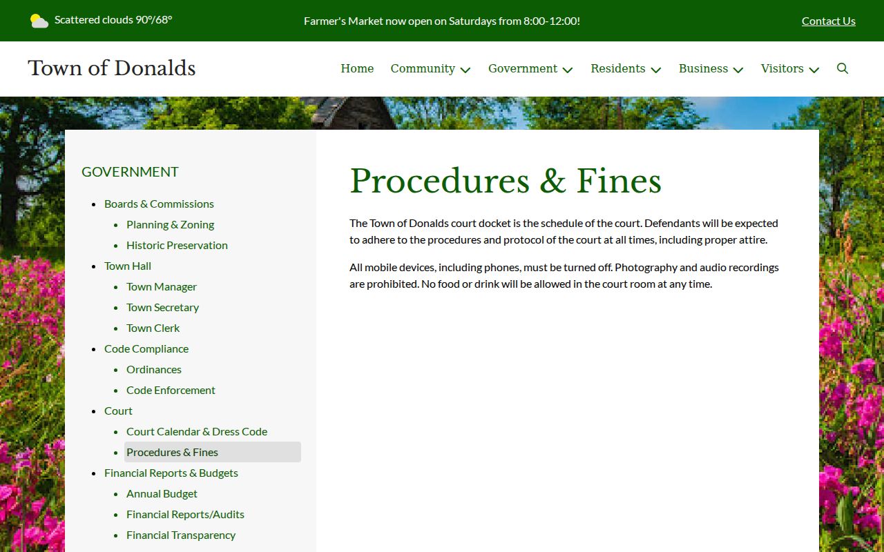 Donalds court procedures page with courtroom access rules