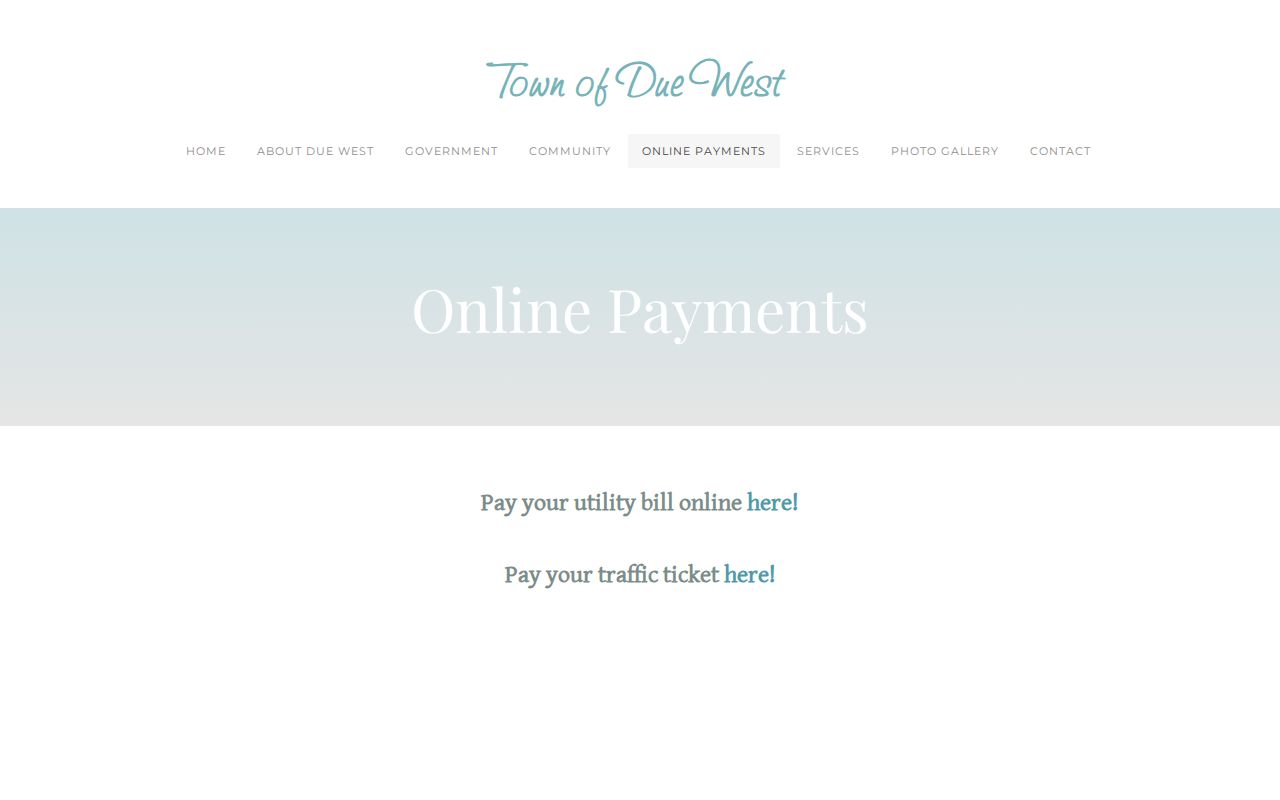 Due West online payment page with a traffic-ticket link