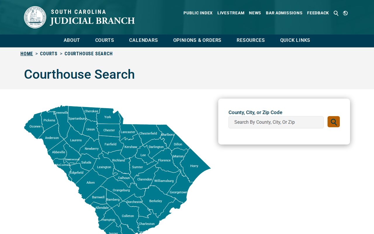 South Carolina courthouse locator for Abbeville County court offices
