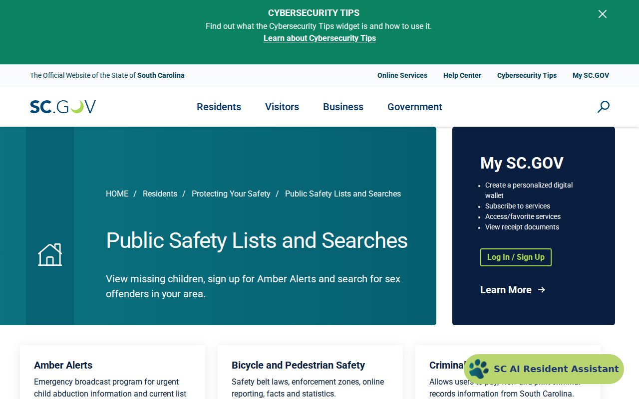 State directory separating criminal records, fugitives, and most-wanted resources