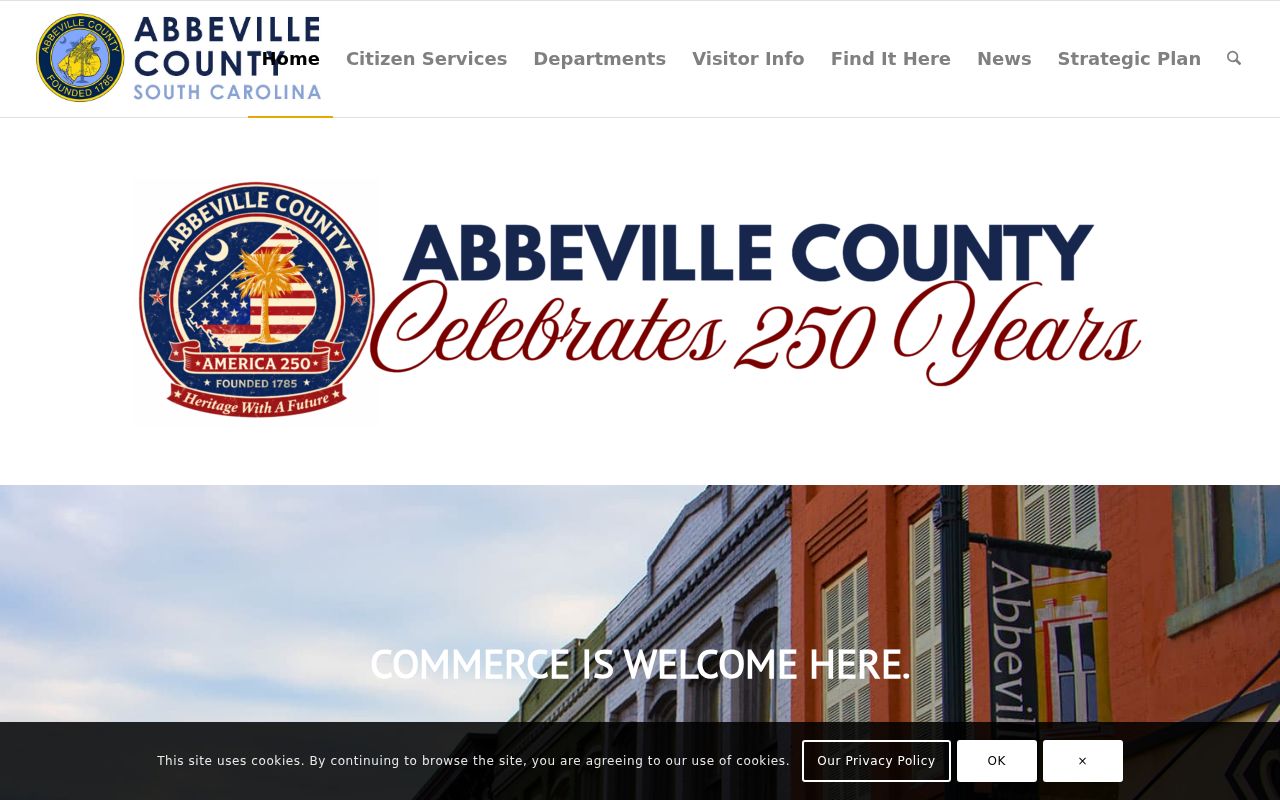 Abbeville County homepage with links to county offices