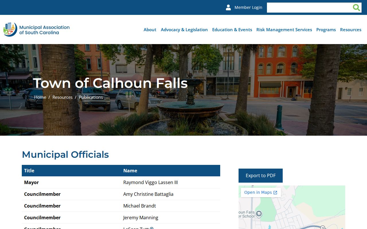 Calhoun Falls town profile with address, office hours, court, and police contacts