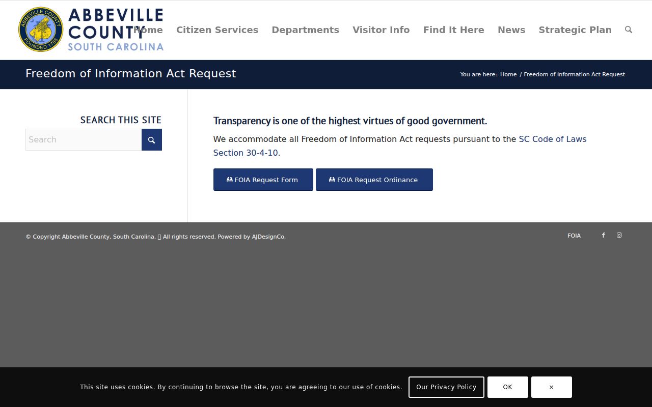 Abbeville County FOIA landing page with request form and ordinance links